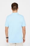 Erkek Slim Fit Dar Kesim %100 Pamuk Düz Pike Mavi Polo Yaka Tişört