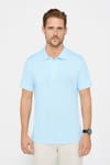 Erkek Slim Fit Dar Kesim %100 Pamuk Düz Pike Mavi Polo Yaka Tişört