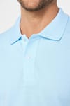 Erkek Slim Fit Dar Kesim %100 Pamuk Düz Pike Mavi Polo Yaka Tişört