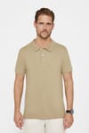 Erkek Slim Fit Dar Kesim %100 Pamuk Düz Pike Kahverengi Polo Yaka Tişört