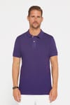 Erkek Slim Fit Dar Kesim %100 Pamuk Düz Pike Mor Polo Yaka Tişört