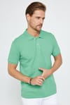 Erkek Slim Fit Dar Kesim %100 Pamuk Düz Pike Yeşil Polo Yaka Tişört