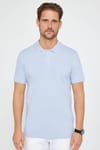 Erkek Slim Fit Dar Kesim %100 Pamuk Düz Pike Mavi Polo Yaka Tişört