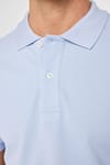Erkek Slim Fit Dar Kesim %100 Pamuk Düz Pike Mavi Polo Yaka Tişört