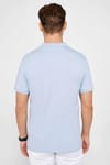Erkek Slim Fit Dar Kesim %100 Pamuk Düz Pike Mavi Polo Yaka Tişört