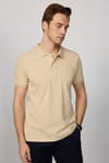 Erkek Polo Yaka Slim Fit Düz Pamuk Pike Krem Tişört