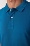 Erkek Polo Yaka Slim Fit Düz Pamuk Pike Petrol Tişört