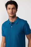 Erkek Polo Yaka Slim Fit Düz Pamuk Pike Petrol Tişört