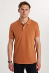 Erkek Slim Fit Dar Kesim %100 Pamuk Düz Pike Kahverengi Polo Yaka Tişört