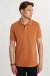 Erkek Slim Fit Dar Kesim %100 Pamuk Düz Pike Kahverengi Polo Yaka Tişört
