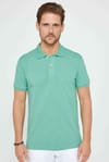 Erkek Slim Fit Dar Kesim %100 Pamuk Düz Pike Yeşil Polo Yaka Tişört