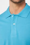 Erkek Slim Fit Dar Kesim %100 Pamuk Düz Pike Mavi Polo Yaka Tişört