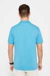 Erkek Slim Fit Dar Kesim %100 Pamuk Düz Pike Mavi Polo Yaka Tişört