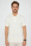 Erkek Slim Fit Dar Kesim %100 Pamuk Düz Pike Ekru Polo Yaka Tişört