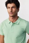 Erkek Polo Yaka Slim Fit Düz Pamuk Pike Yeşil Tişört