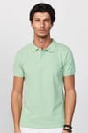 Erkek Polo Yaka Slim Fit Düz Pamuk Pike Yeşil Tişört