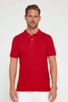 Erkek Slim Fit Dar Kesim %100 Pamuk Düz Pike Kırmızı Polo Yaka Tişört