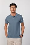 Erkek Polo Yaka Slim Fit Düz Pamuk Pike Gri Tişört