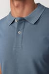 Erkek Polo Yaka Slim Fit Düz Pamuk Pike Gri Tişört