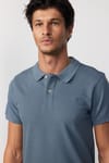 Erkek Polo Yaka Slim Fit Düz Pamuk Pike Gri Tişört