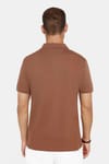 Erkek Slim Fit Dar Kesim %100 Pamuk Düz Pike Kahverengi Polo Yaka Tişört