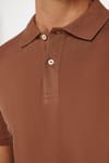 Erkek Slim Fit Dar Kesim %100 Pamuk Düz Pike Kahverengi Polo Yaka Tişört