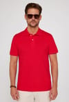 Erkek Polo Yaka Slim Fit Düz Pamuk Kırmızı Pike Tişört