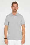 Erkek Slim Fit Dar Kesim %100 Pamuk Düz Pike Gri Polo Yaka Tişört
