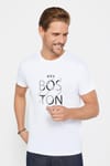 Erkek Slim Fit Dar Kesim %100 Pamuk Yumuşak Dokulu Baskılı Beyaz Bisiklet Yaka Tişört