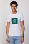 Erkek Bisiklet Yaka Slim Fit Pamuk Baskılı Beyaz Tişört