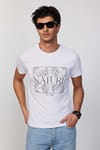 Erkek Bisiklet Yaka Slim Fit Pamuk Baskılı Beyaz Tişört