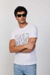 Erkek Bisiklet Yaka Slim Fit Pamuk Baskılı Beyaz Tişört