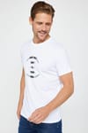 Erkek Slim Fit Dar Kesim %100 Pamuk Yumuşak Dokulu Baskılı Beyaz Bisiklet Yaka Tişört