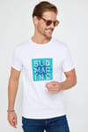 Erkek Slim Fit Dar Kesim %100 Pamuk Yumuşak Dokulu Baskılı Beyaz Bisiklet Yaka Tişört