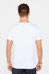 Erkek Slim Fit Dar Kesim %100 Pamuk Yumuşak Dokulu Baskılı Beyaz Bisiklet Yaka Tişört