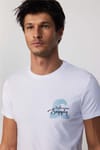 Erkek Bisiklet Yaka Slim Fit Pamuk Baskılı Beyaz Tişört
