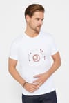 Erkek Slim Fit Dar Kesim %100 Pamuk Yumuşak Dokulu Baskılı Beyaz Bisiklet Yaka Tişört