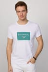 Erkek Bisiklet Yaka Slim Fit Pamuk Beyaz Baskılı Tişört