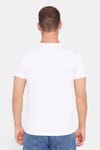 Erkek Slim Fit Dar Kesim %100 Pamuk Yumuşak Dokulu Baskılı Beyaz Bisiklet Yaka Tişört
