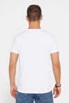 Erkek Slim Fit Dar Kesim %100 Pamuk Yumuşak Dokulu Baskılı Beyaz Bisiklet Yaka Tişört
