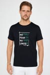 Erkek Slim Fit Dar Kesim %100 Pamuk Yumuşak Dokulu Baskılı Siyah Bisiklet Yaka Tişört