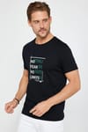 Erkek Slim Fit Dar Kesim %100 Pamuk Yumuşak Dokulu Baskılı Siyah Bisiklet Yaka Tişört