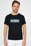 Erkek Slim Fit Dar Kesim %100 Pamuk Yumuşak Dokulu Baskılı Siyah Bisiklet Yaka Tişört