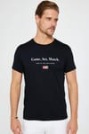 Erkek Slim Fit Dar Kesim %100 Pamuk Yumuşak Dokulu Baskılı Siyah Bisiklet Yaka Tişört