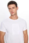 Erkek Slim Fit Dar Kesim %100 Pamuk Yumuşak Dokulu Baskılı Beyaz Bisiklet Yaka Tişört