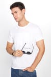 Erkek Slim Fit Dar Kesim %100 Pamuk Yumuşak Dokulu Baskılı Beyaz Bisiklet Yaka Tişört