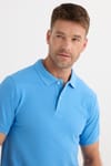 Erkek Slim Fit Dar Kesim Pamuklu Yumuşak Dokulu Serin Tutan Kumaş Düz Pike Mavi Polo Yaka Tişört