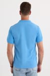 Erkek Slim Fit Dar Kesim Pamuklu Yumuşak Dokulu Serin Tutan Kumaş Düz Pike Mavi Polo Yaka Tişört