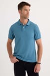 Erkek Slim Fit Dar Kesim Pamuklu Yumuşak Dokulu Serin Tutan Kumaş Düz Pike Mavi Polo Yaka Tişört