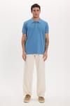 Erkek Slim Fit Dar Kesim Pamuklu Yumuşak Doku Nefes Alan Kumaş Kıvrılmaz Yaka Mavi Renk Polo Yaka